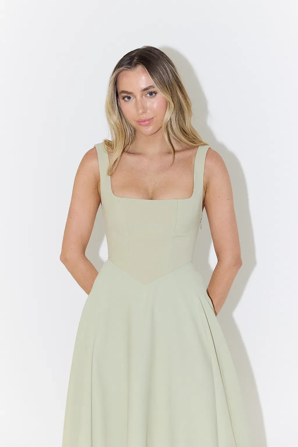 Odd Muse The Ultimate Muse High Waist Square Neck Midi Dress Sage Size 10 - Image 4