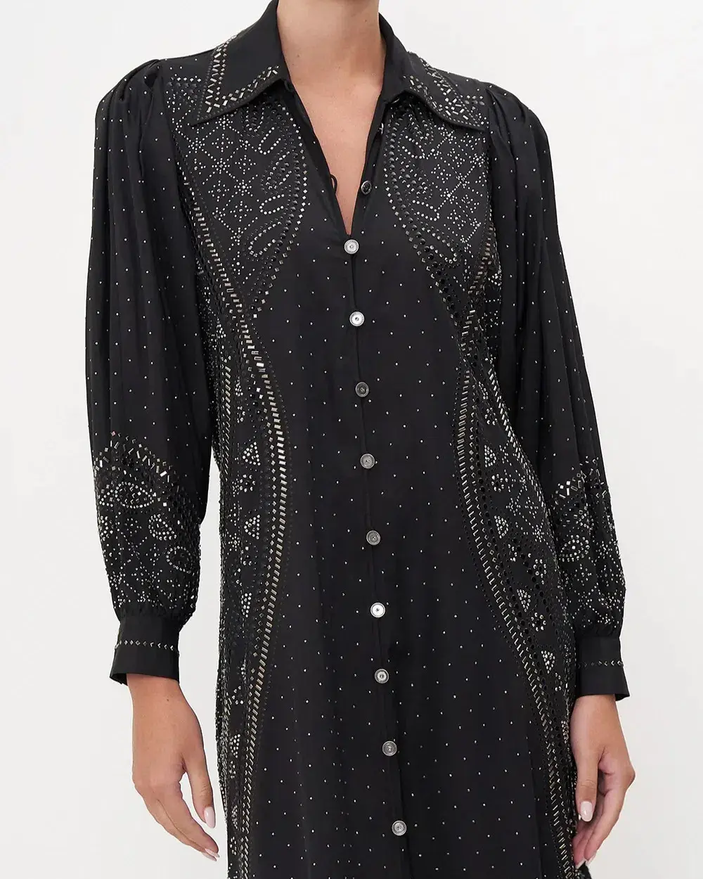 Camilla Curved Collar Shirt Midi Dress Luxe Espiritu  Size L / AU 14 for rent on The Volte - main image