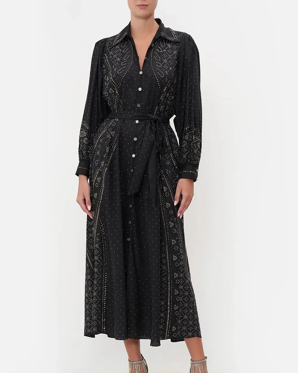 Camilla Curved Collar Shirt Midi Dress Luxe Espiritu  Size L / AU 14 for rent on The Volte - main image