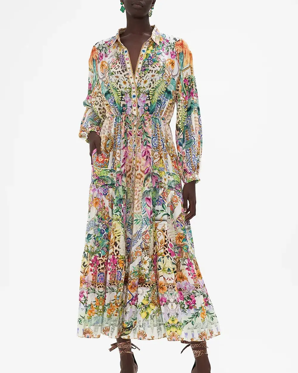 Camilla Flowers Of Neptune Tiered Long Shirt Dress Floral Size XXL / AU 18 - Image 1