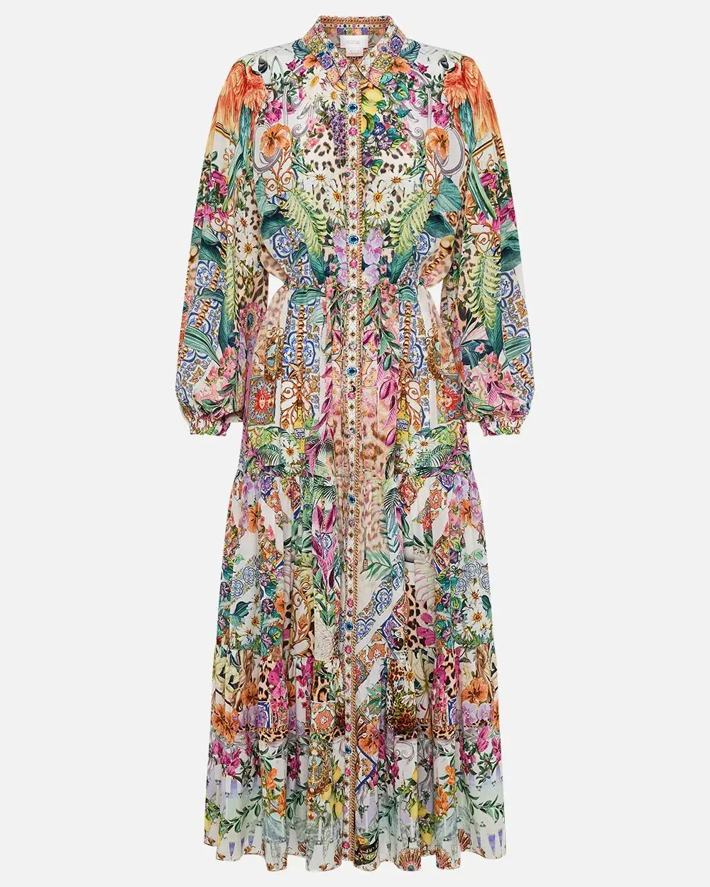 Camilla Flowers Of Neptune Tiered Long Shirt Dress Floral Size XXL / AU 18 for rent on The Volte - main image