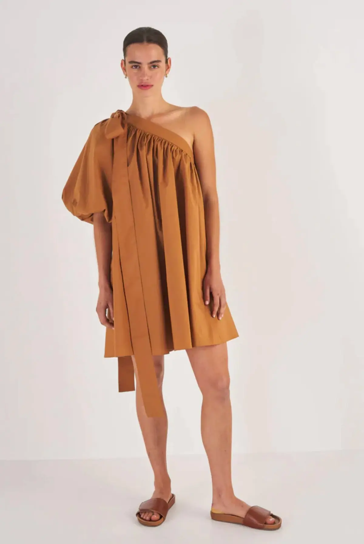 Oroton One Shoulder Gathered Dress Brandy Size 10  - Image 1