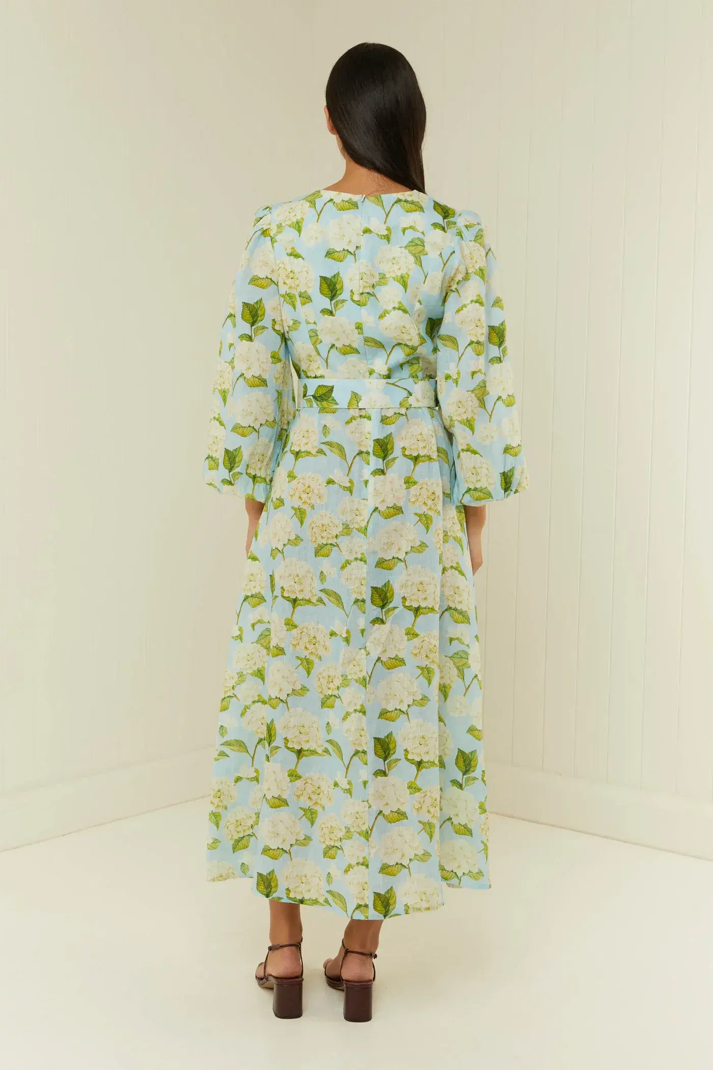 Palm Noosa Melrose Midi Dress Blue Hydrangea Floral Print Size 10 - Image 1