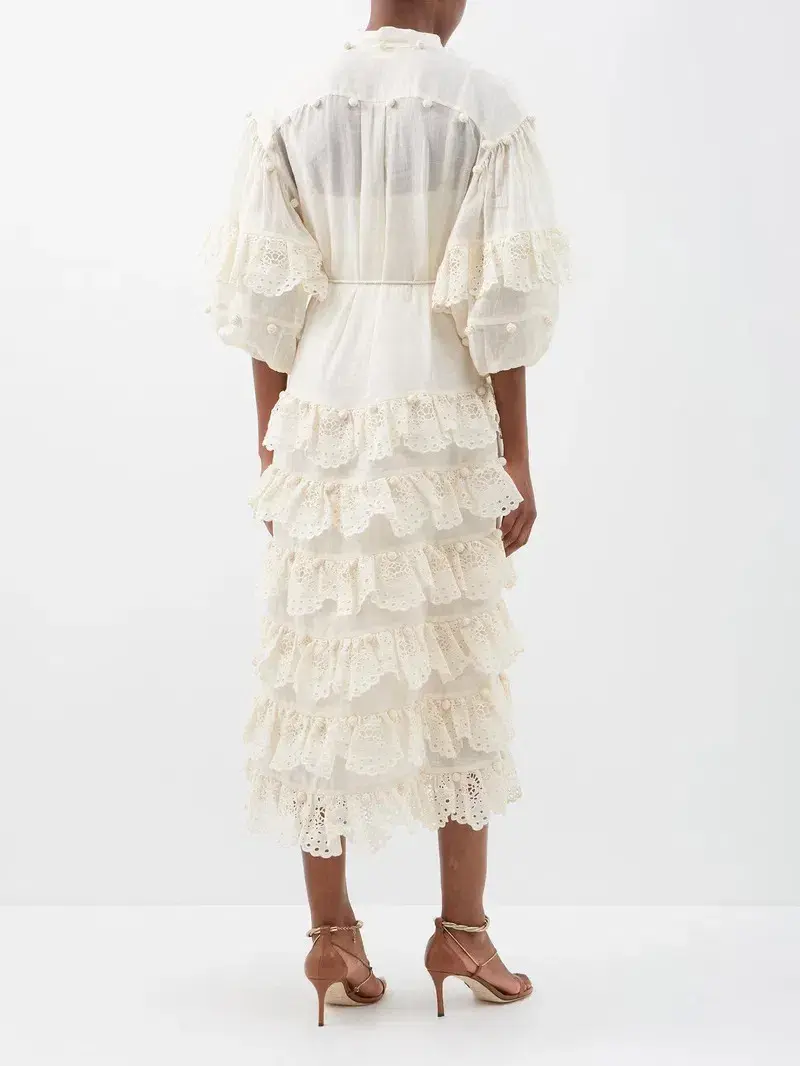 Zimmermann The Lyre Trim Tiered Midi Dress Cream Size 0 / AU 8 - Image 3