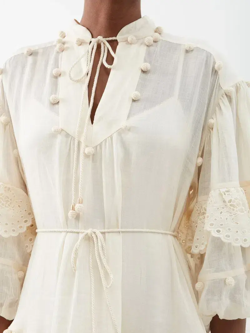 Zimmermann The Lyre Trim Tiered Midi Dress Cream Size 0 / AU 8 - Image 2