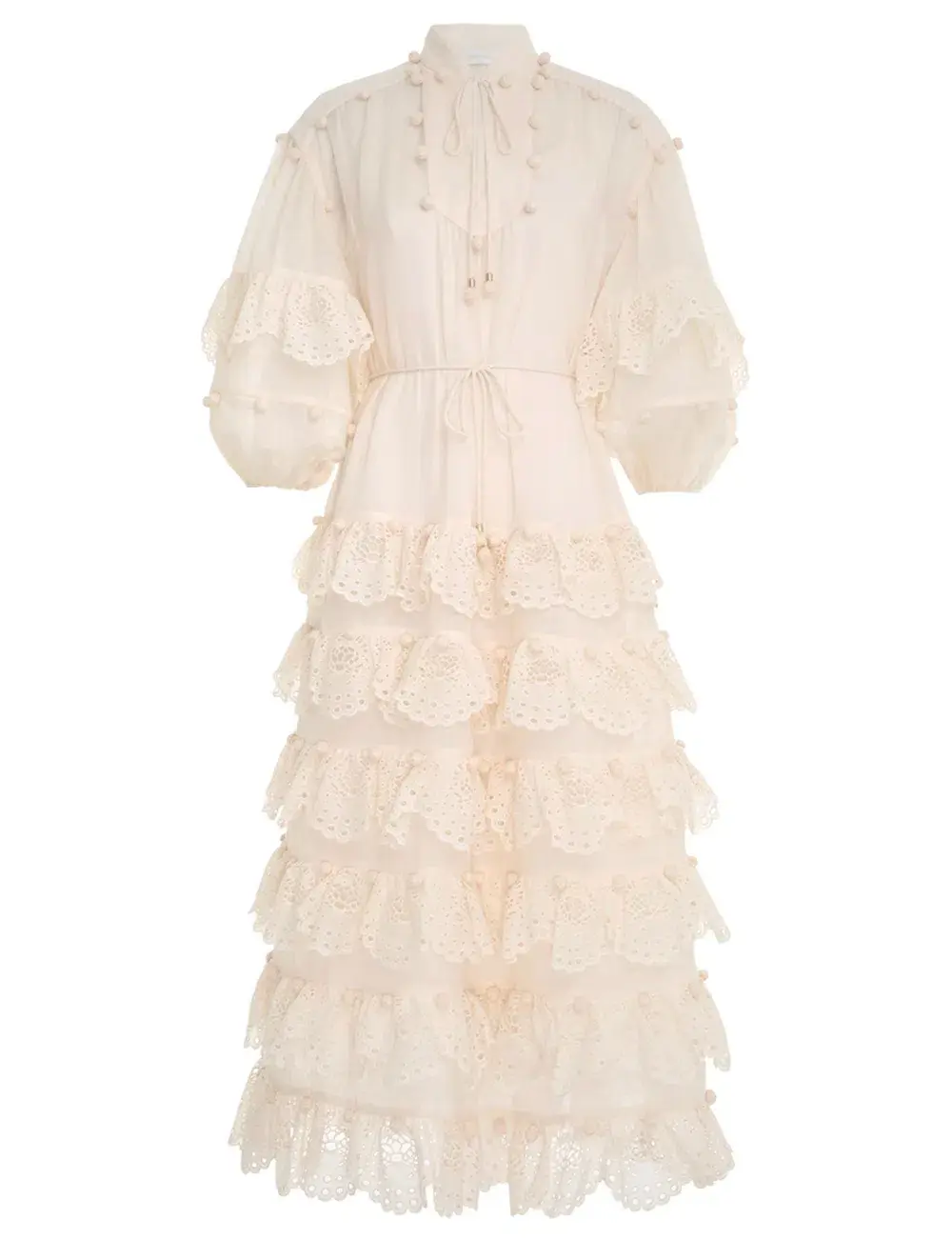 Zimmermann The Lyre Trim Tiered Midi Dress Cream Size 0 / AU 8 - Image 8
