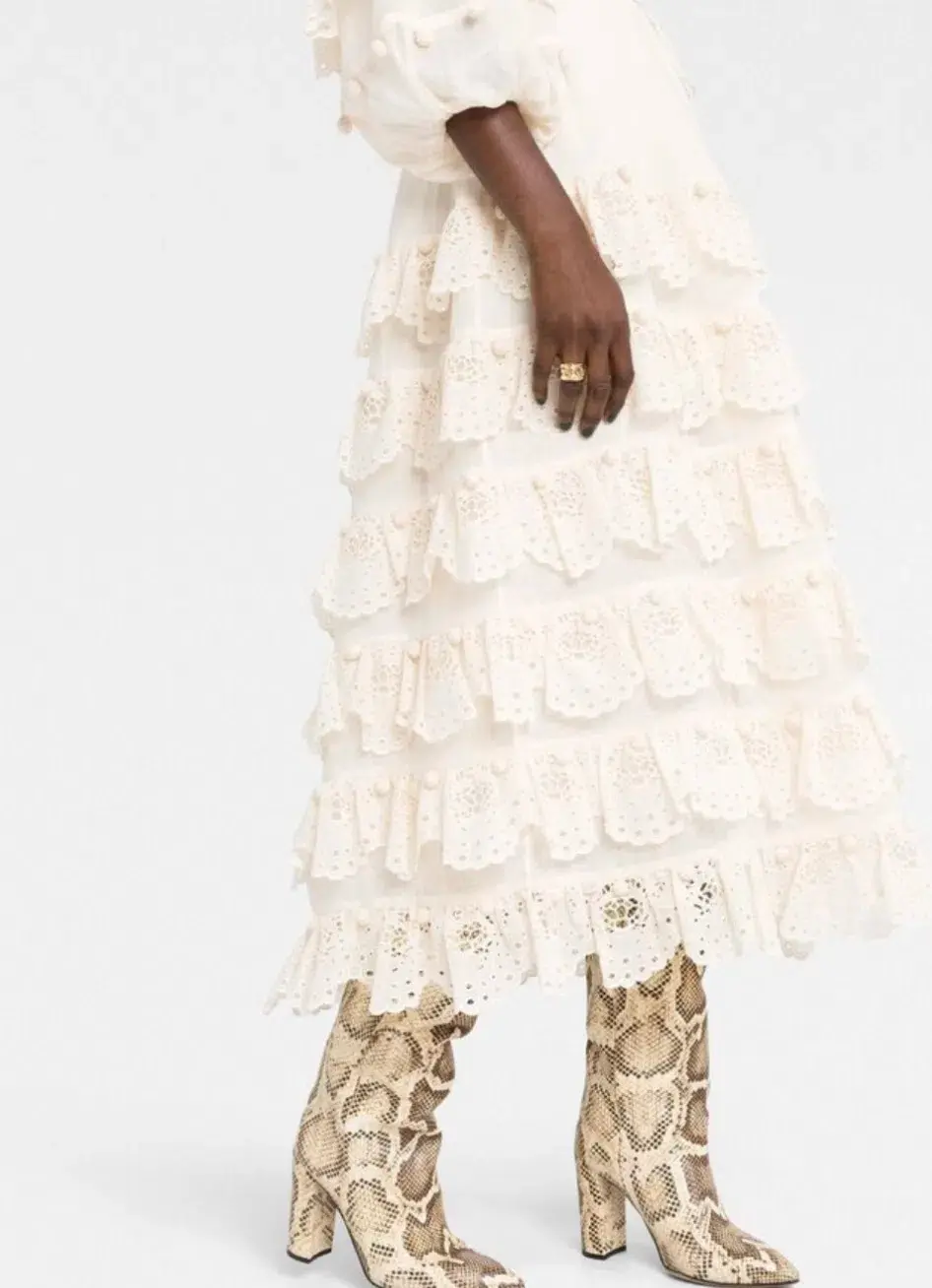 Zimmermann The Lyre Trim Tiered Midi Dress Cream Size 0 / AU 8 - Image 5