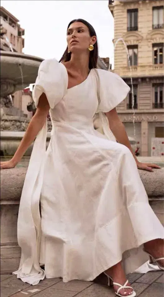 Aje Arista Tulip Sleeve Midi Dress Ivory Size 6 - Image 6