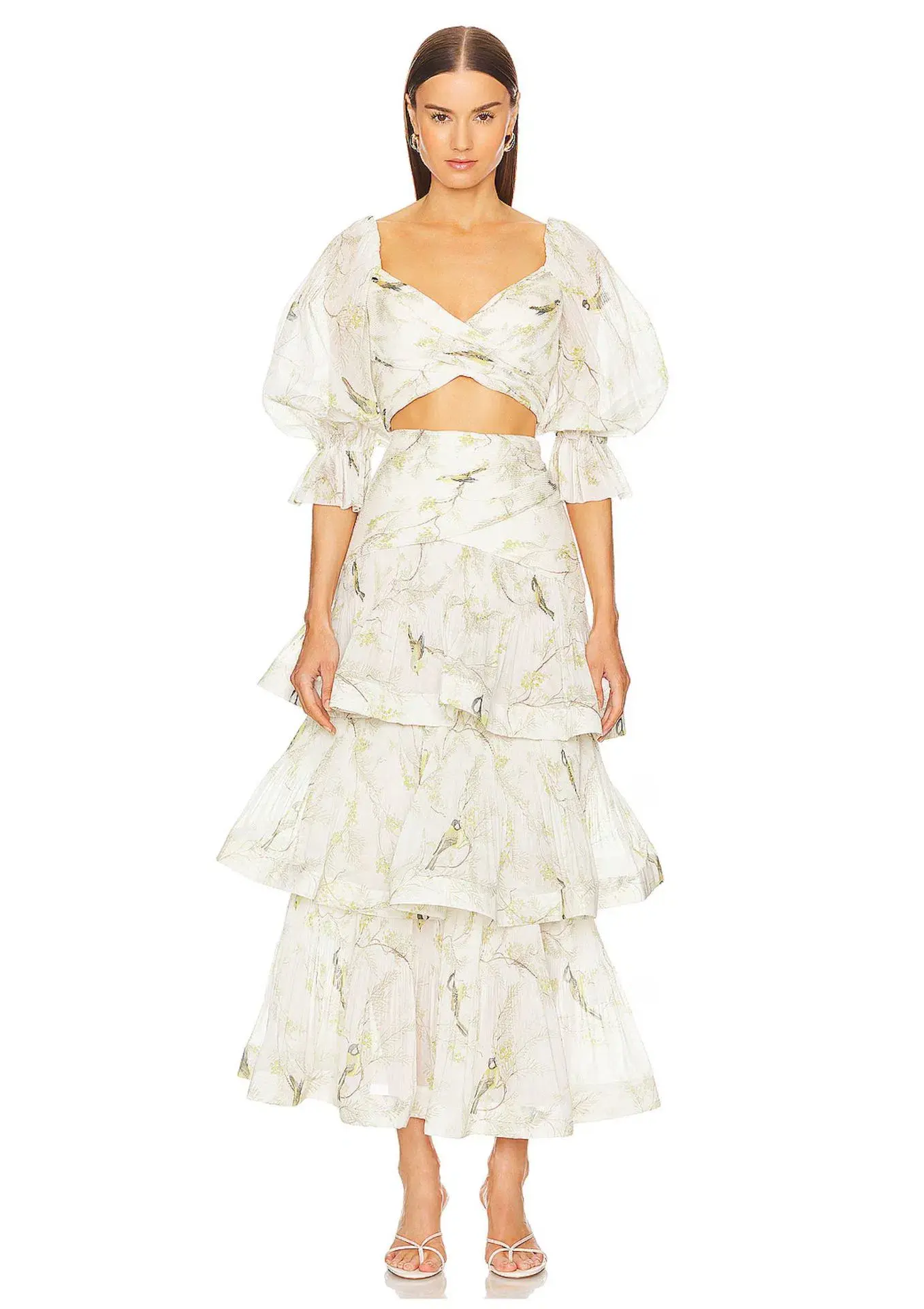 Zimmermann Pleated Bodice and Tiered Skirt Set in Acacia Birds Size 1 / AU 10 - Image 1