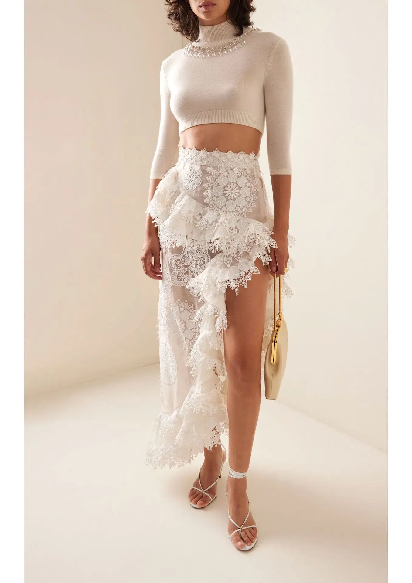 Zimmermann Matchmaker Doily Skirt Ivory Size 1 & Matchmaker Crop Knit Parchment Size 1/ AU 10 - Image 1