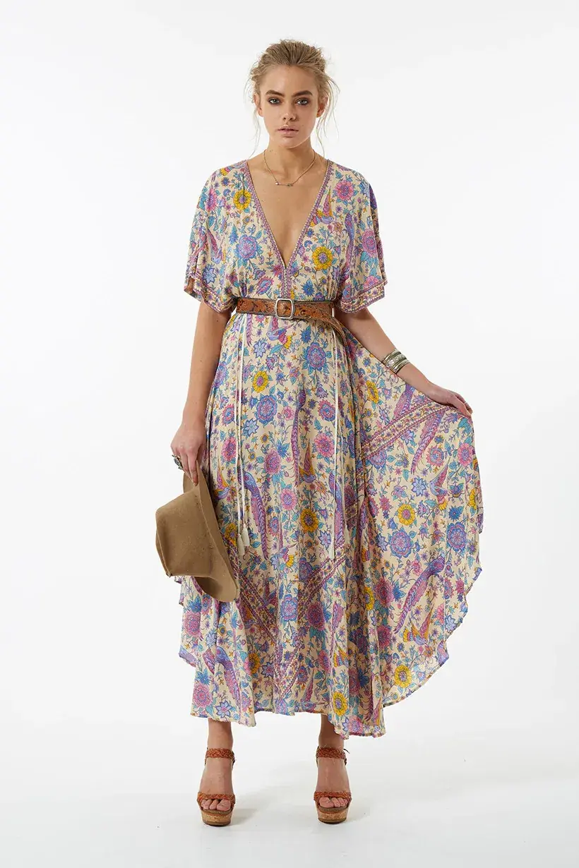 Spell and the Gypsy Lovebird Halfmoon Gown Chamomile Print Size 6 - Image 1