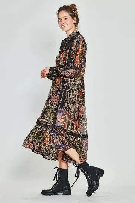COOP State of Lace Midi Dress Black Moonflower Print Size S / AU 8 - Image 2