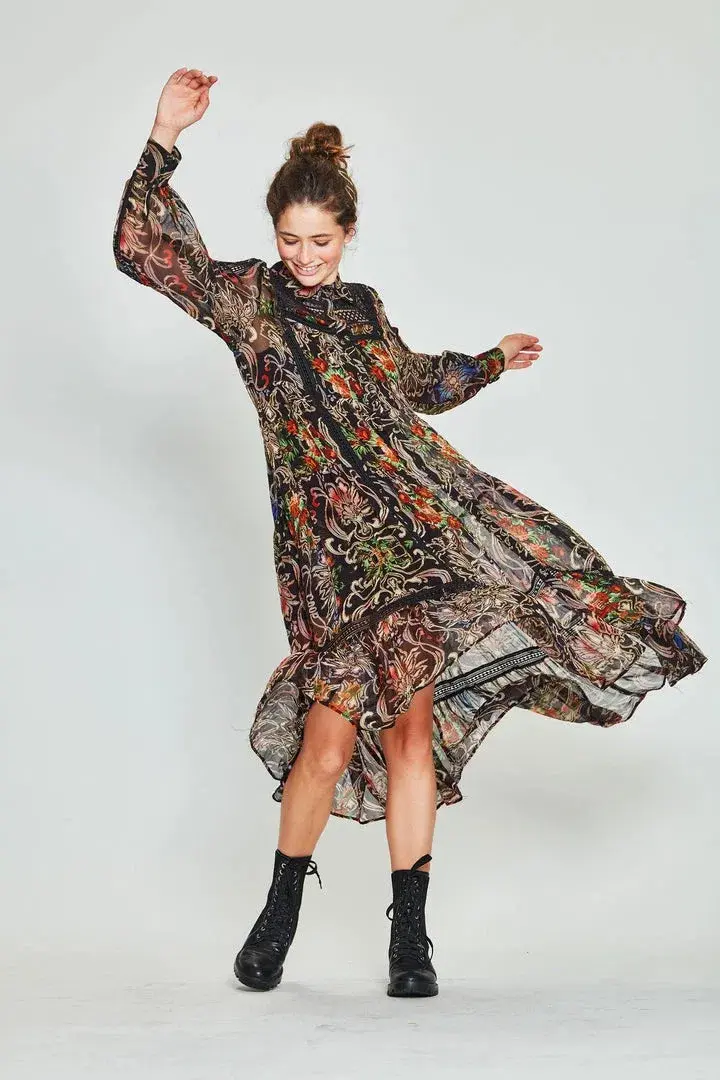 COOP State of Lace Midi Dress Black Moonflower Print Size S / AU 8 - Image 1