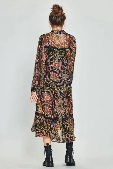 COOP State of Lace Midi Dress Black Moonflower Print Size S / AU 8 - Image 3