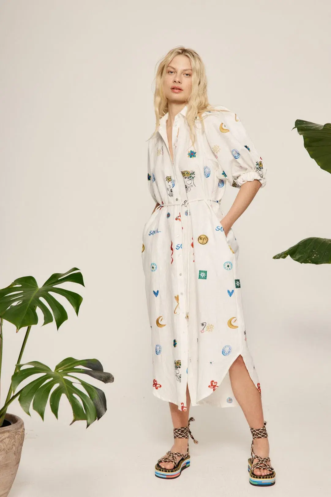Alémais Soleil Embroidered Shirtdress White/Multi Size 12 - Image 1