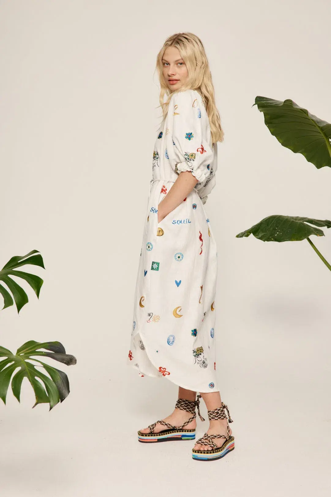 Alémais Soleil Embroidered Shirtdress White/Multi Size 12 - Image 2
