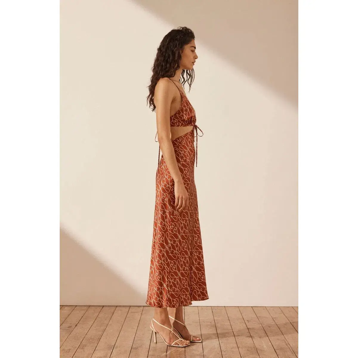 Shona Joy Artisti Silk Cut Out Tie Back Midi Dress Print Size 6  - Image 4