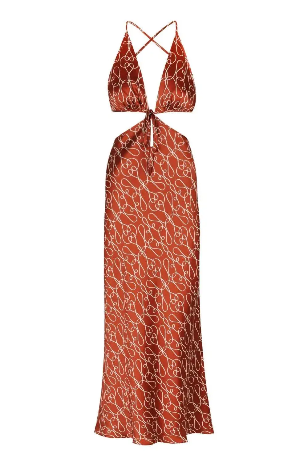Shona Joy Artisti Silk Cut Out Tie Back Midi Dress Print Size 6  for rent on The Volte - main image