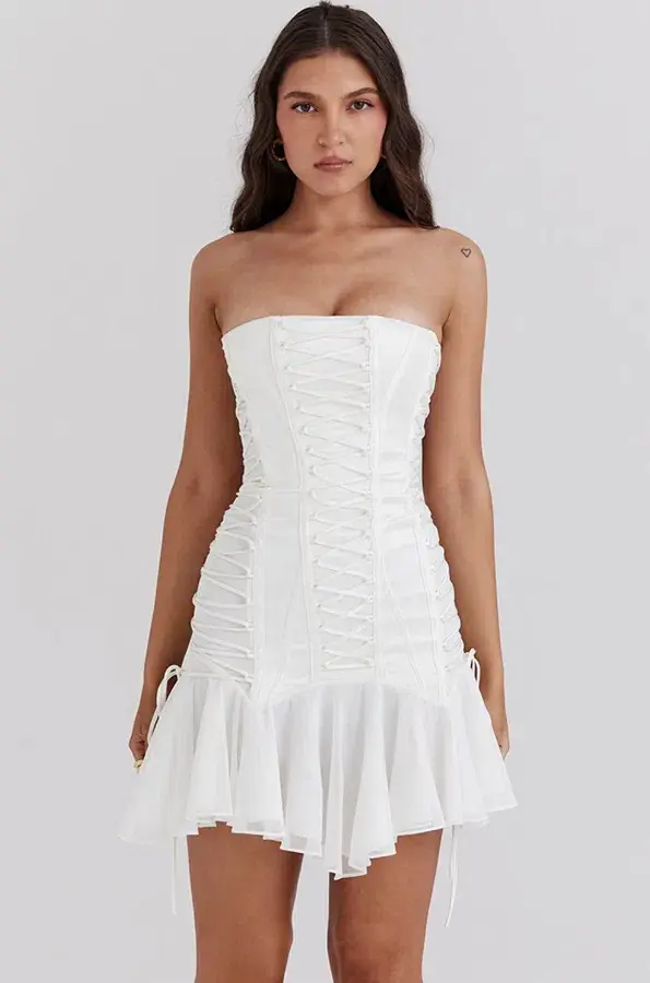 House Of CB Sirena Lace Up Mini Dress White Size S / 8 - Image 5