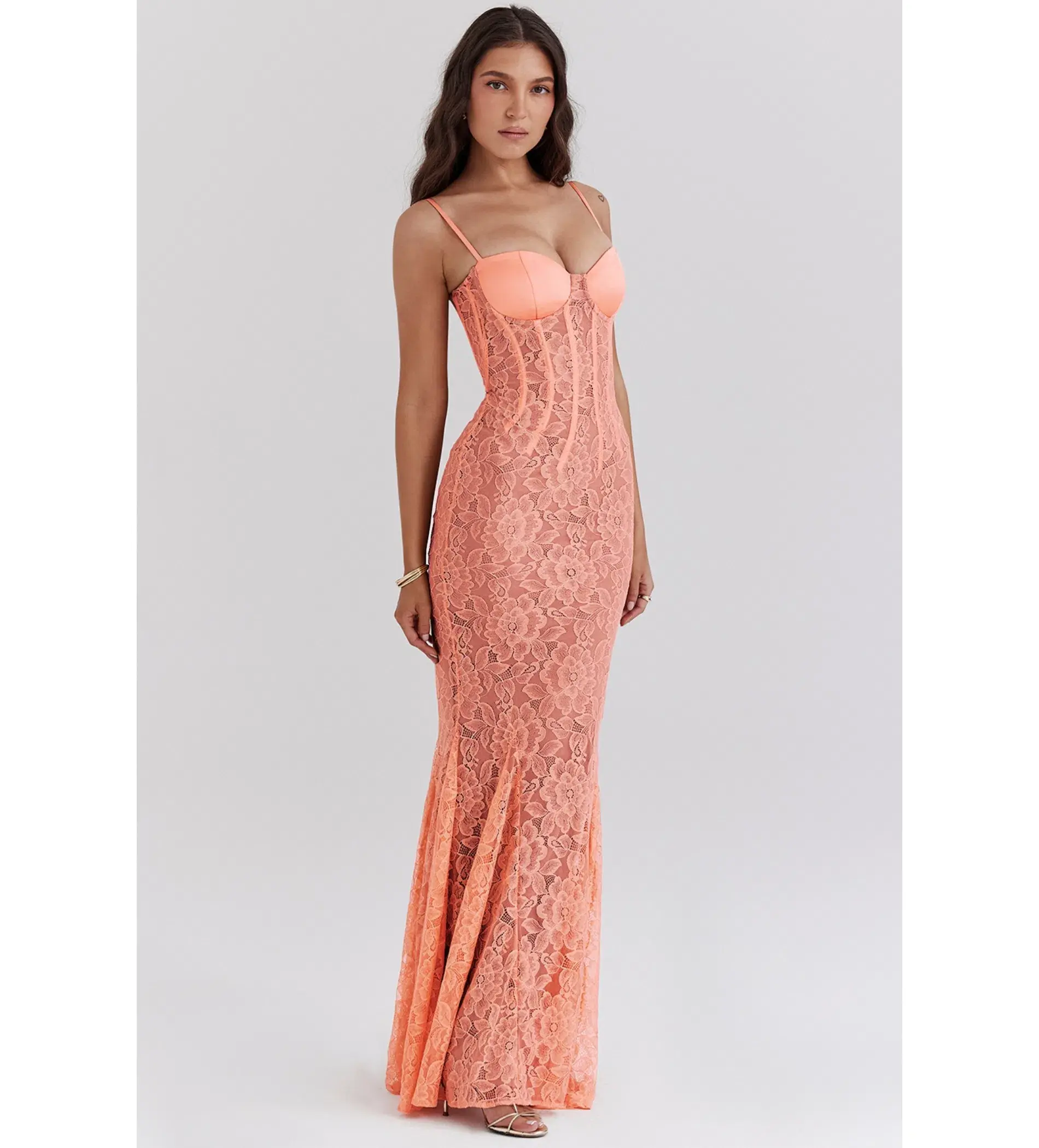House Of CB Cordelia Lace Godet  Maxi Dress Sorbet Size XS / 6 - Image 4