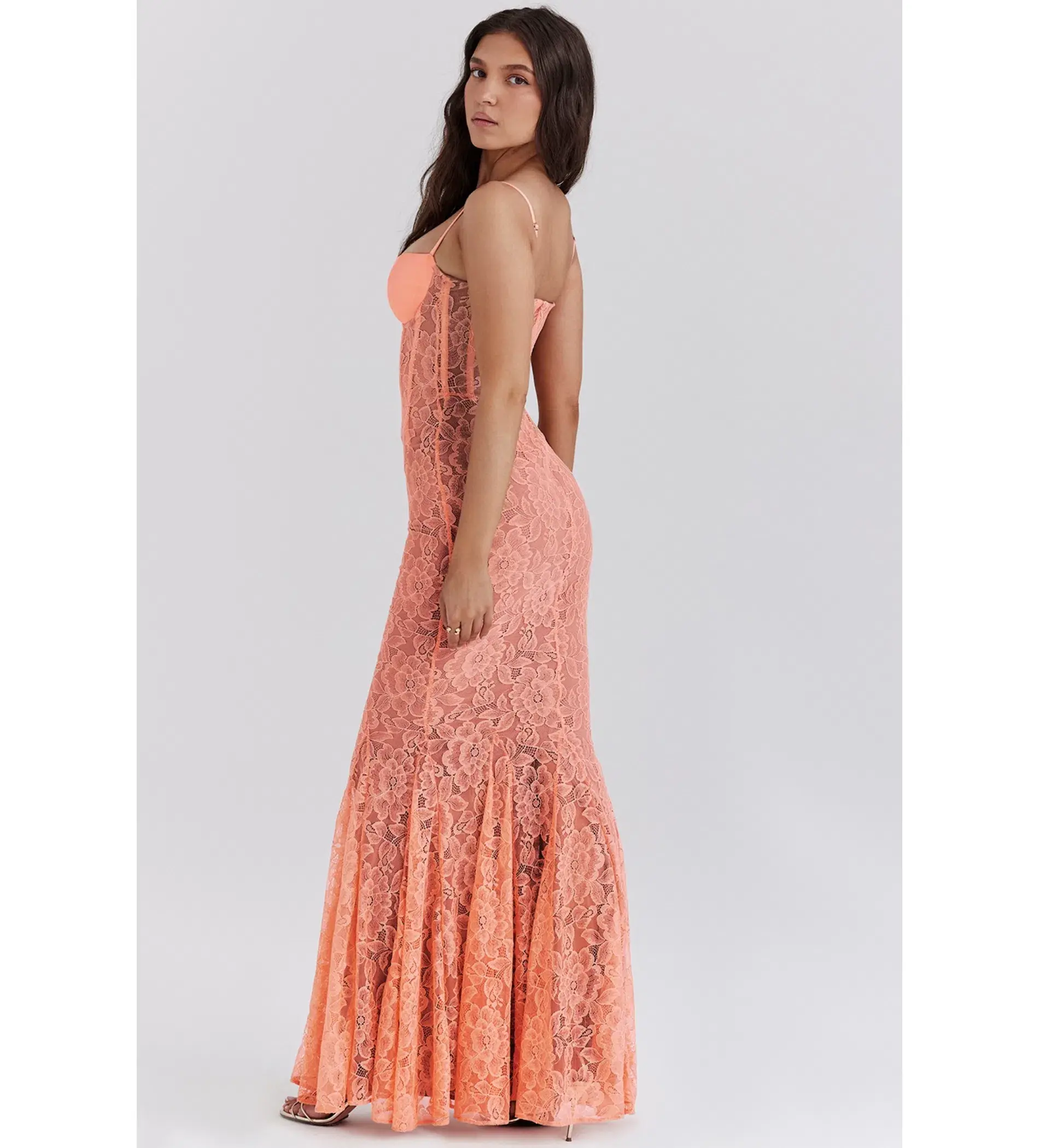 House Of CB Cordelia Lace Godet  Maxi Dress Sorbet Size XS / 6 - Image 2