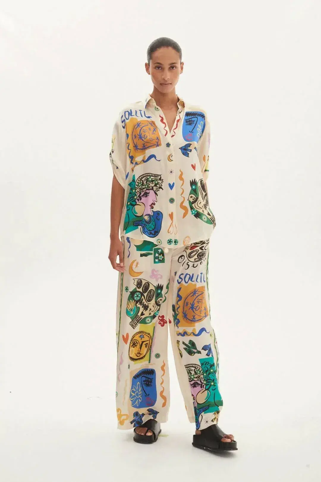 Alemais Soleil Silk Shirt And Pants Set Print Size 10 shirt size 8 pants - Image 1