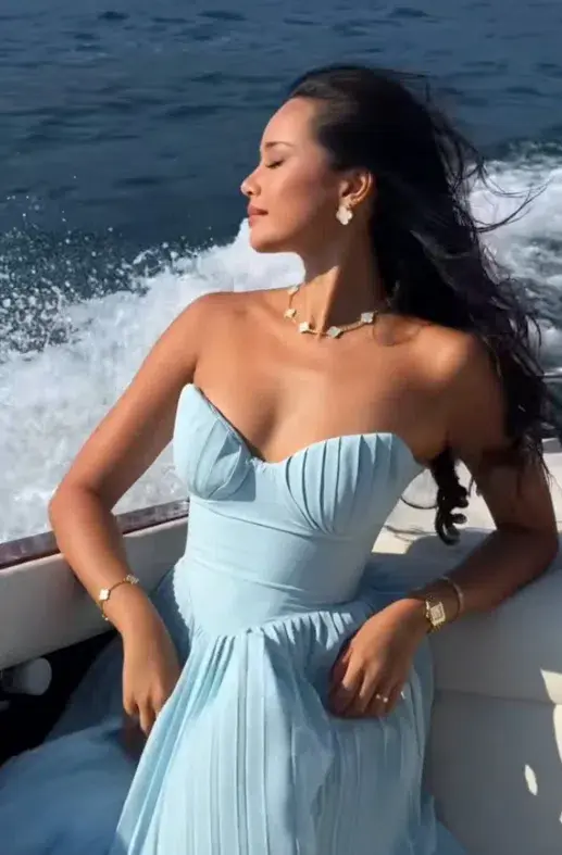 House Of CB Marcella Pleated Maxi Dress Ocean Blue Size S / 6-8 - Image 3
