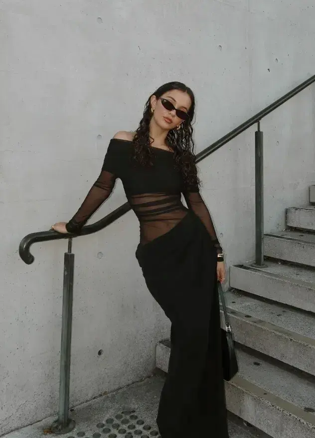 Benni Yasmin Off-Shoulder Maxi Dress Black Size 8 for rent on The Volte - main image