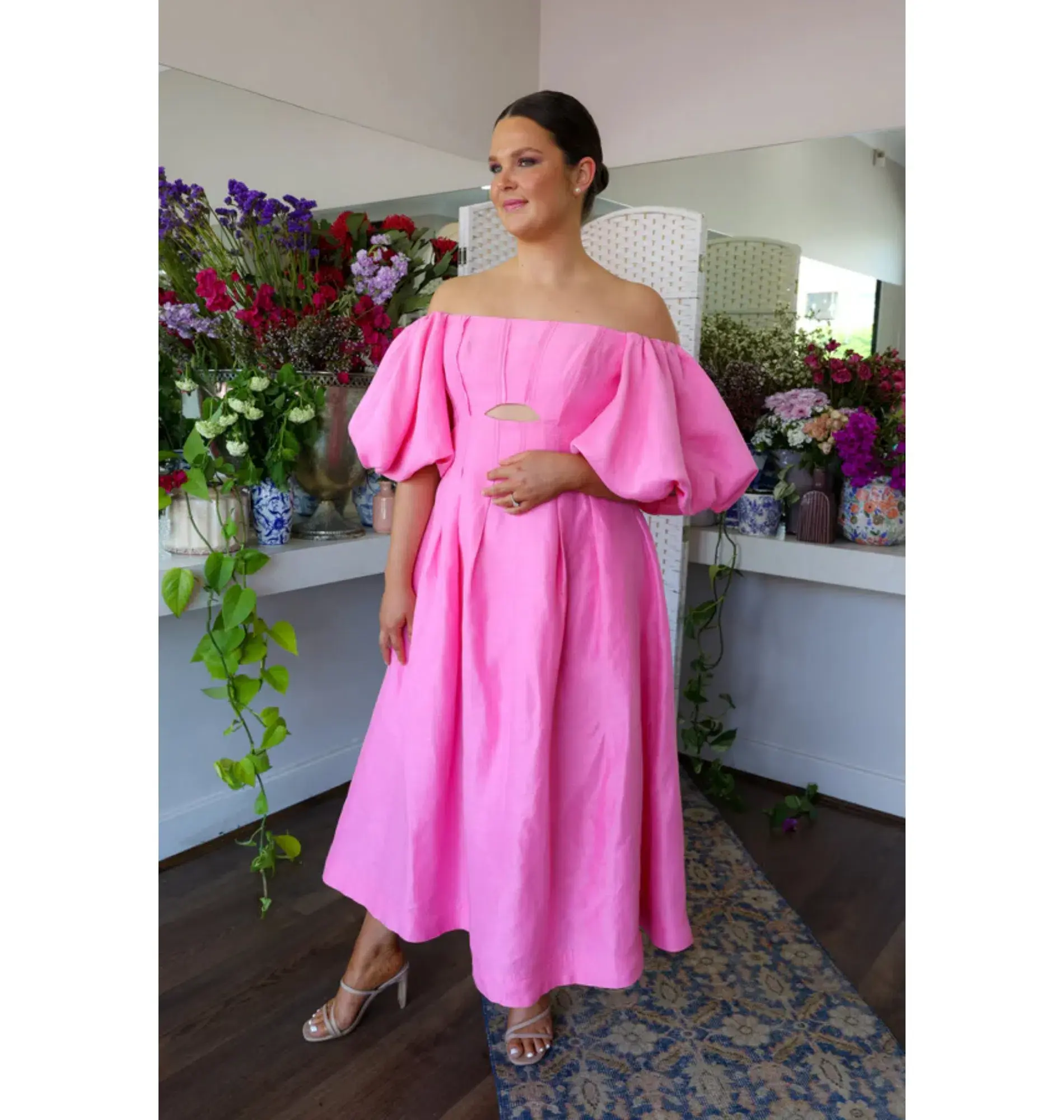 Aje Eugenie Off Shoulder Midi Dress Pink Size AU 14 - Image 1