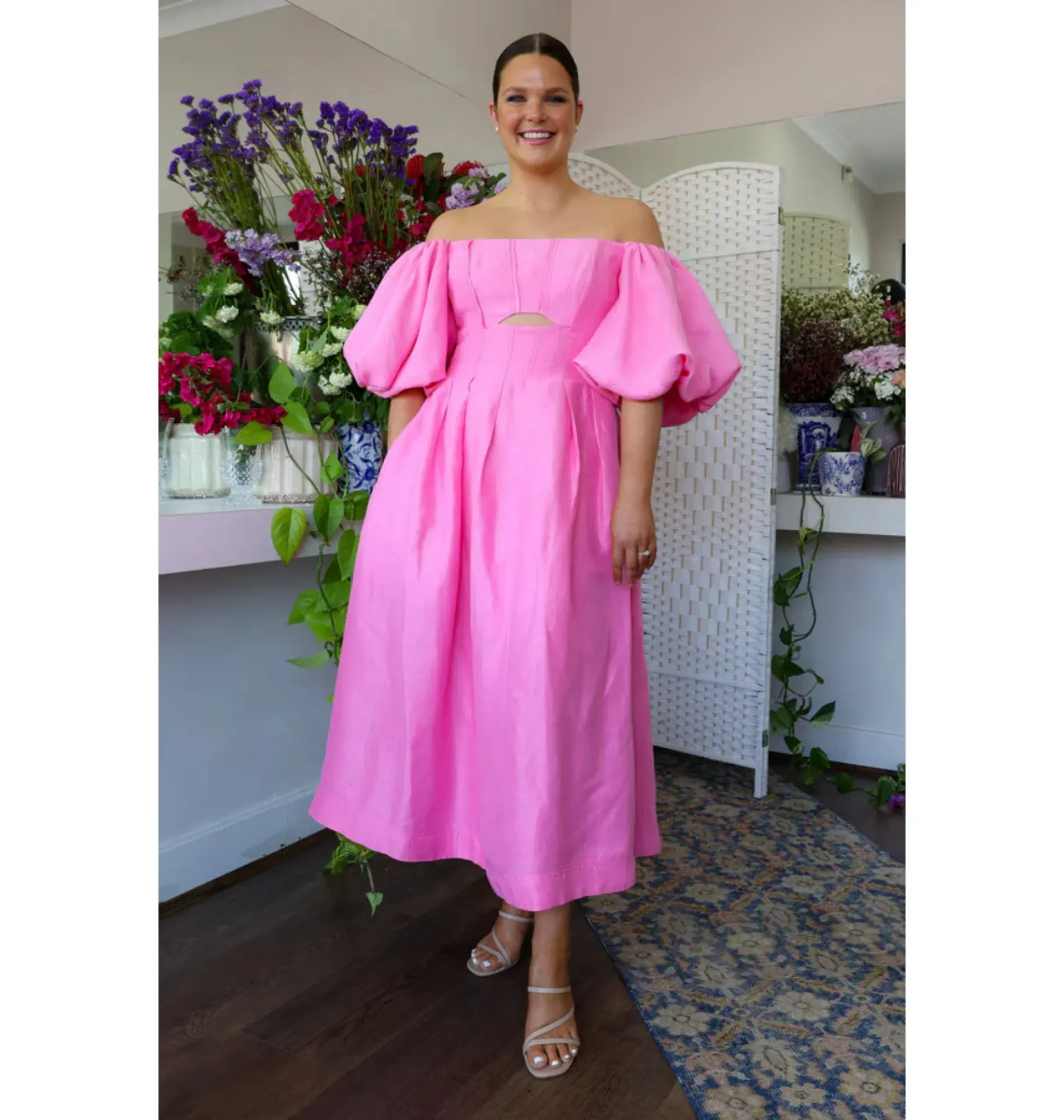 Aje Eugenie Off Shoulder Midi Dress Pink Size AU 14 - Image 2