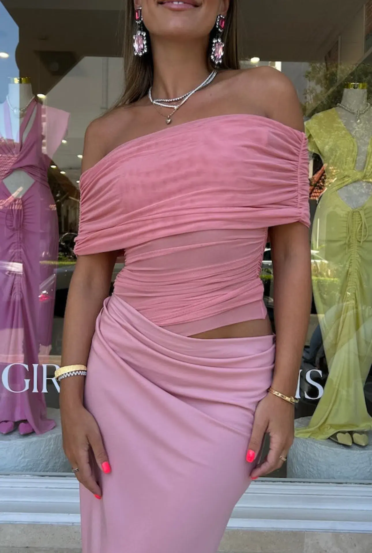 Benni Nico Off Shoulder Maxi Dress Candy Floss Size AU 8   - Image 4