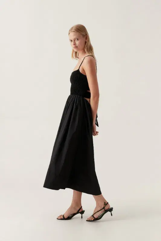 Aje Danica Tie Back Midi Dress Black Size AU 16 - Image 2