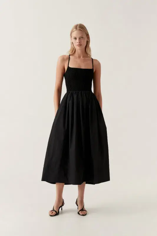 Aje Danica Tie Back Midi Dress Black Size AU 16 - Image 1