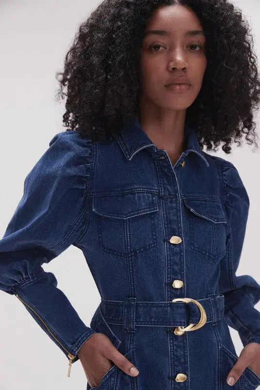 Aje May Denim Long Sleeve Dress Dark Indigo Size AU 16 - Image 2
