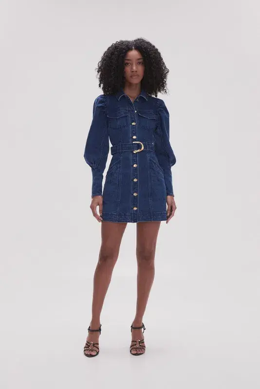 Aje May Denim Long Sleeve Dress Dark Indigo Size AU 16 - Image 1