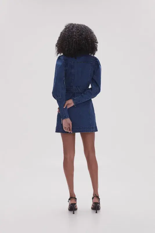 Aje May Denim Long Sleeve Dress Dark Indigo Size AU 16 - Image 3
