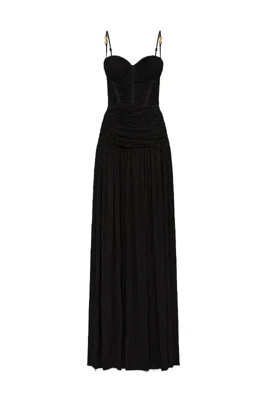 Manning Cartell Double Time Pleat Maxi Dress in Black Size AU 14 for rent on The Volte - main image