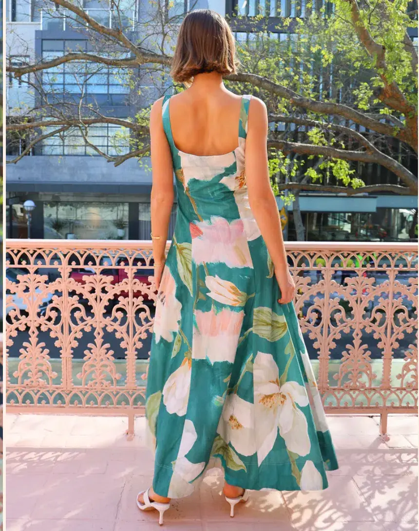 By Nicola Into The Woods Maxi Dress in Pine Green Floral Size AU 12 - Image 4