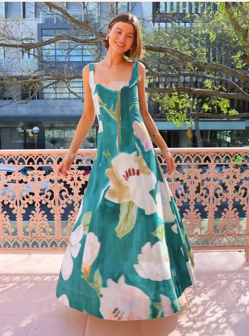 By Nicola Into The Woods Maxi Dress in Pine Green Floral Size AU 12 - Image 1