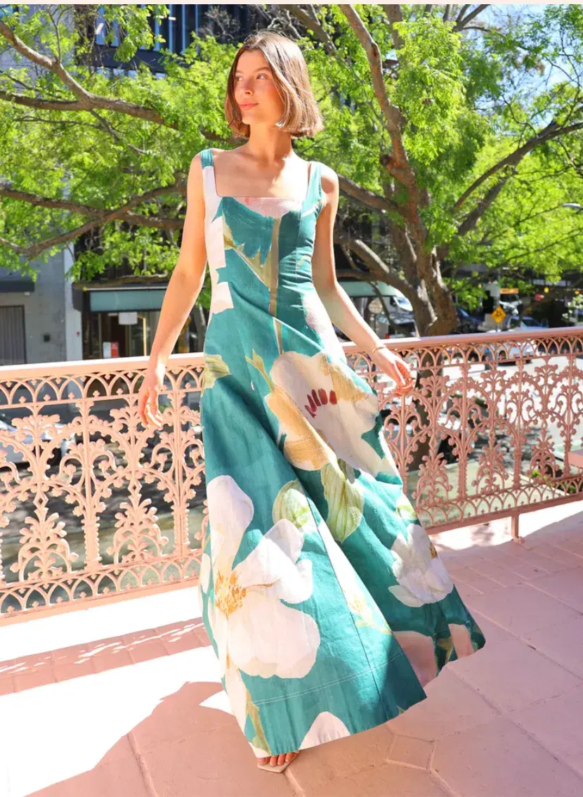 By Nicola Into The Woods Maxi Dress in Pine Green Floral Size AU 12 - Image 3