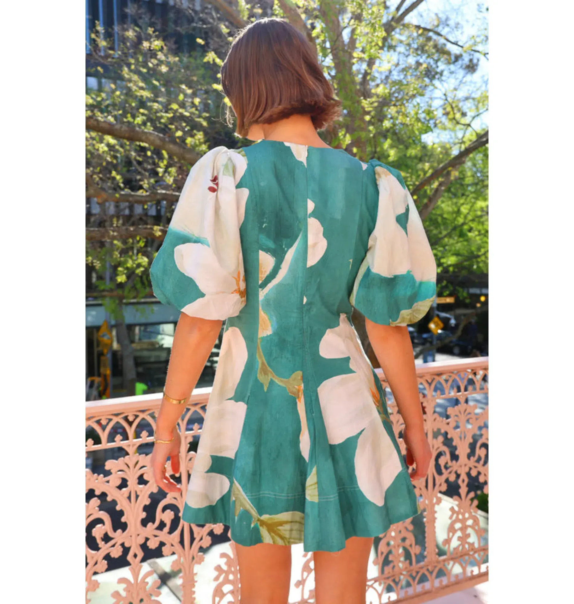 By Nicola Wavy Mini Dress in Pine Green Floral Size AU 12 - Image 3
