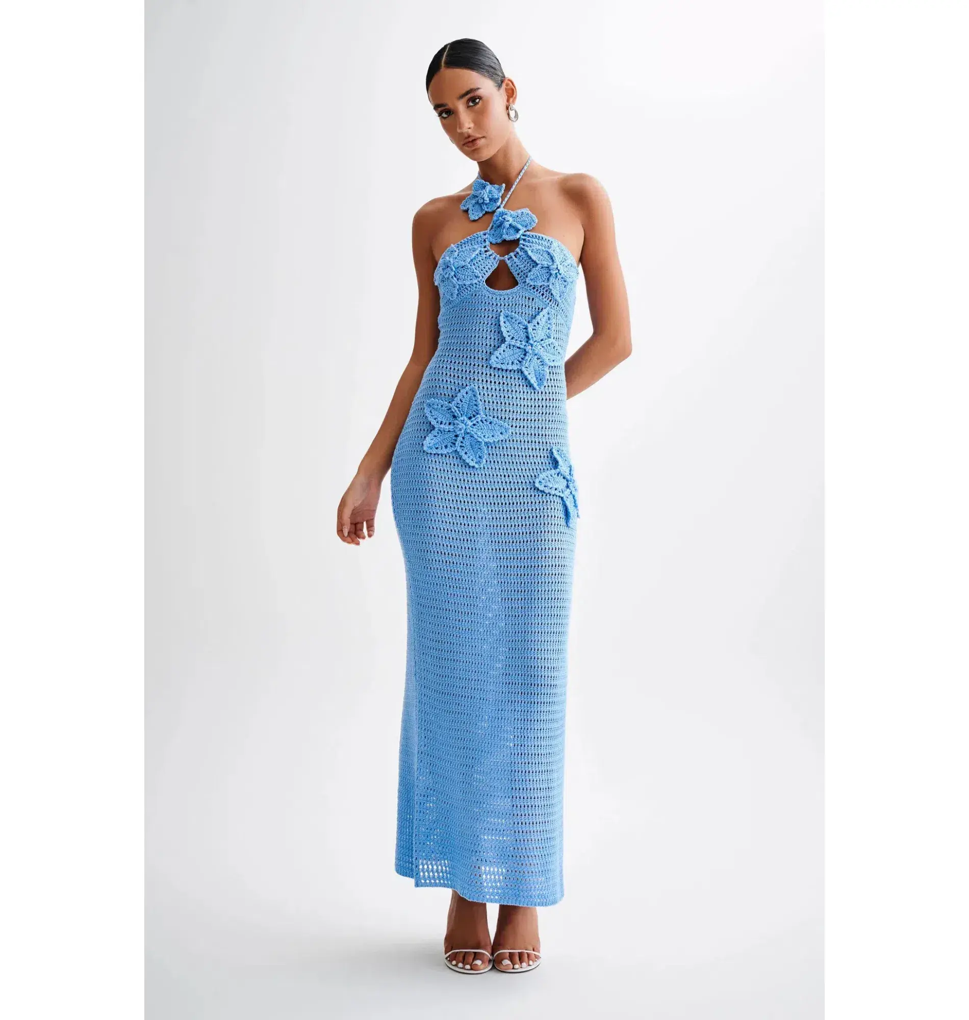 Meshki Floral Crochet Maxi Dress Cornflower Blue Size Small / AU 8 - Image 4