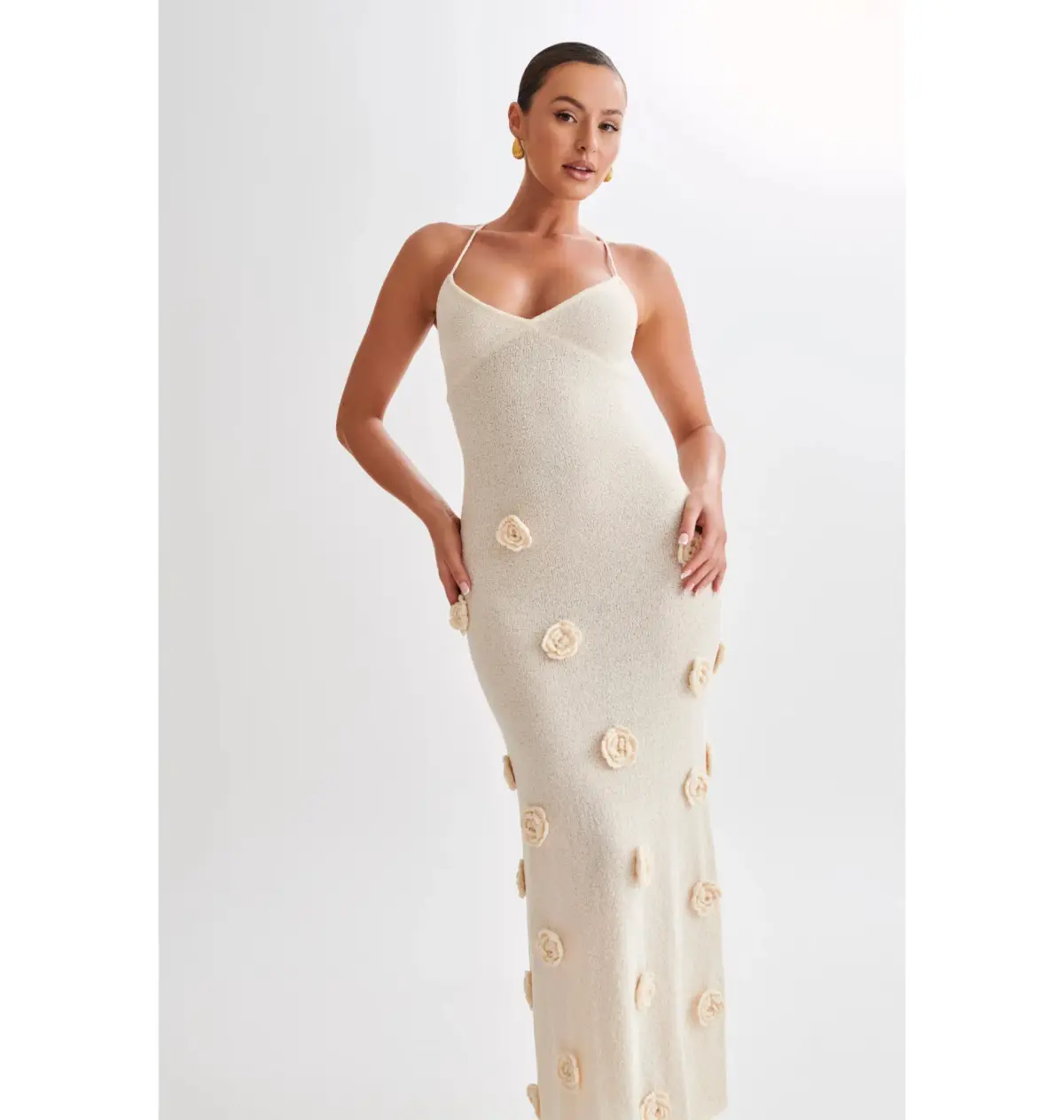 Meshki Suki Knit Maxi Dress With Flowers Nude Size Small / AU 8 - Image 4