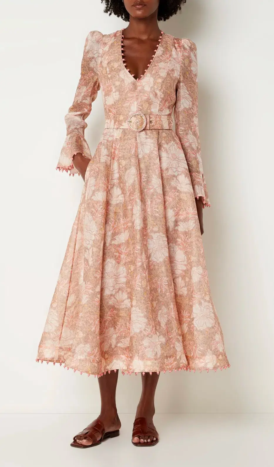 Zimmermann Kaleidoscope Belted Embellished Linen And Silk Blend Midi Dress Floral Size 0 / AU 8 - Image 1