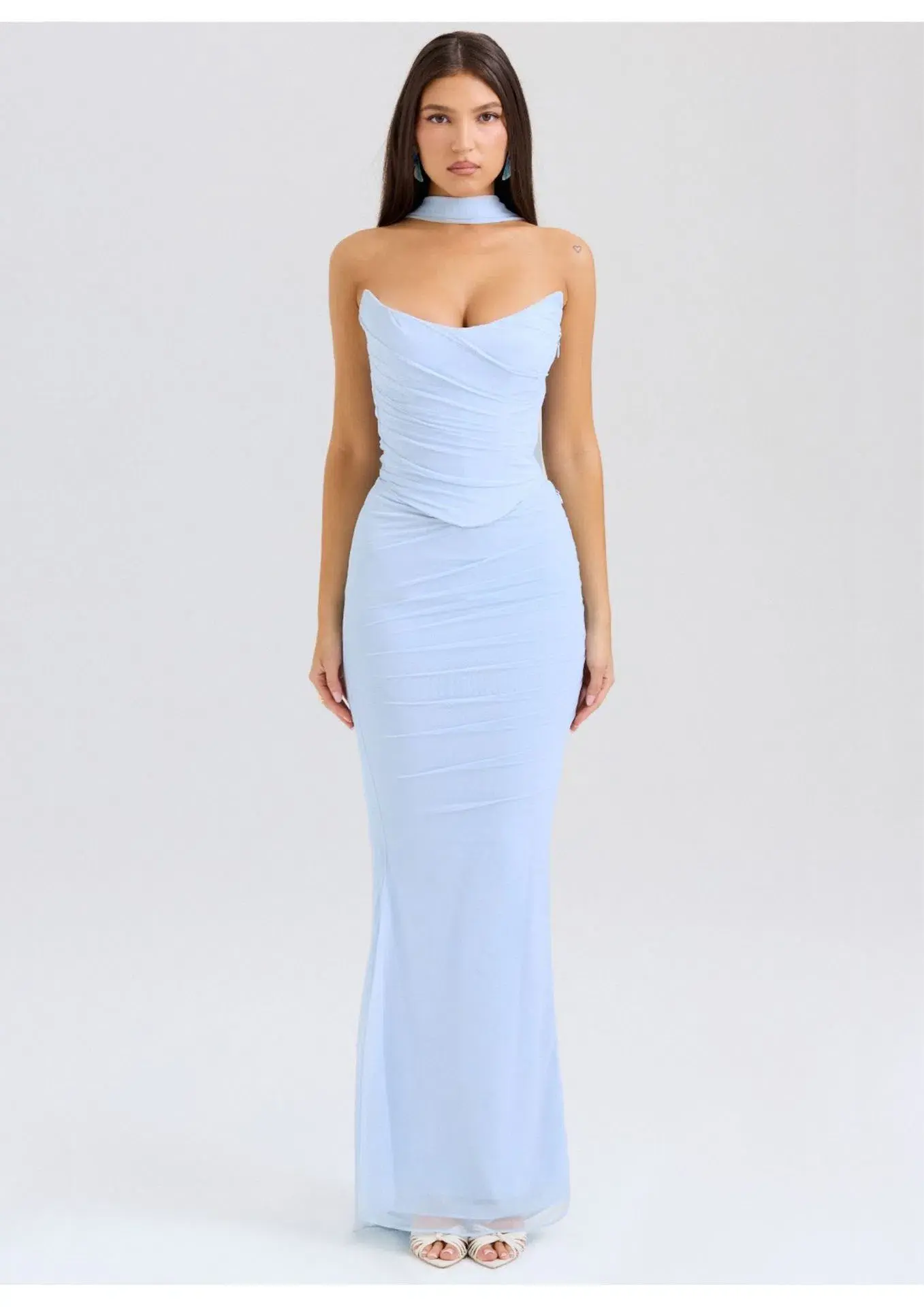 House of CB Hallie Strapless Corset With Neck Scarf and Cassidy Fluted Hem Maxi Skirt Set Bluebell Size 6 - Image 1