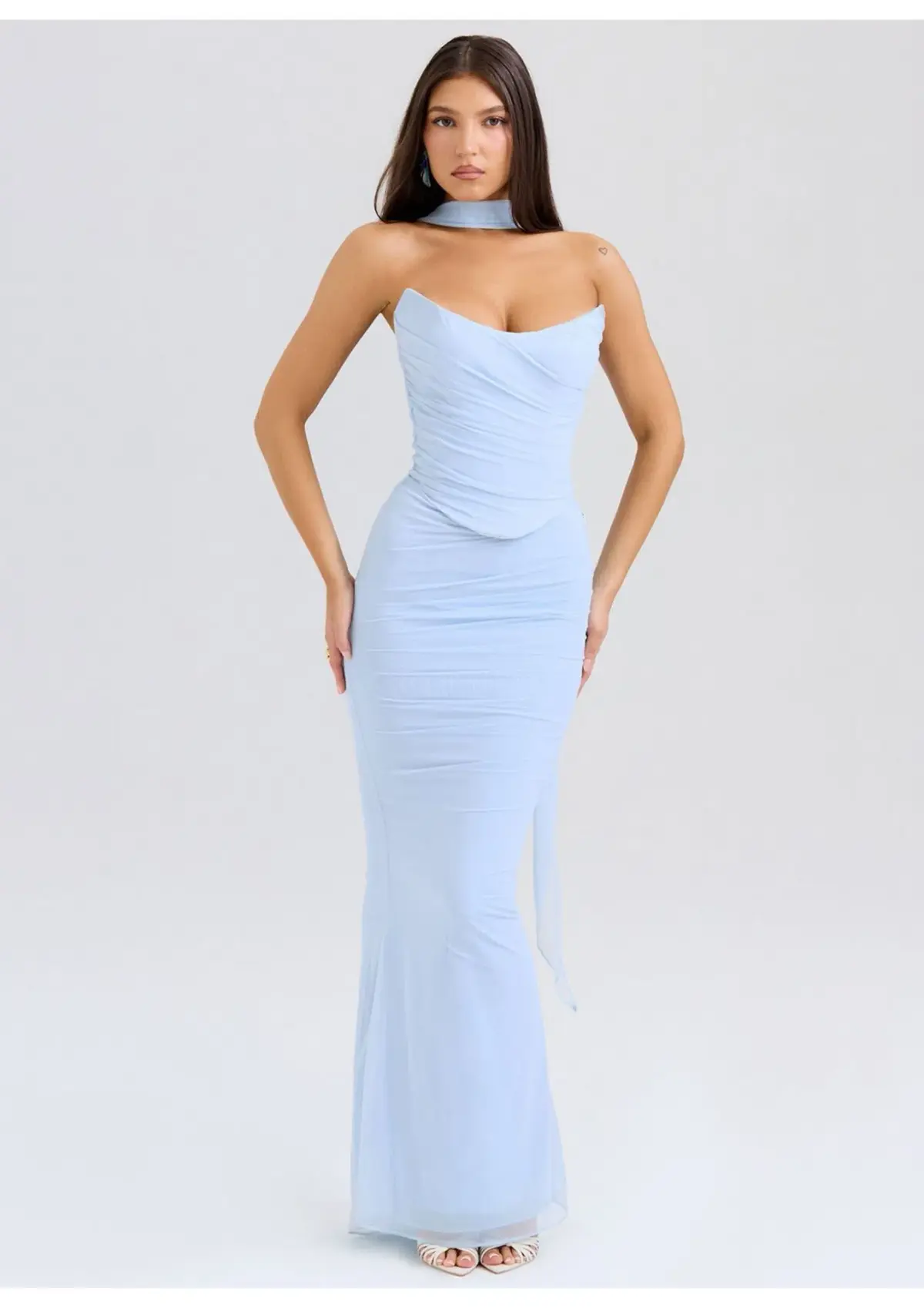House of CB Hallie Strapless Corset With Neck Scarf and Cassidy Fluted Hem Maxi Skirt Set Bluebell Size 10 - Image 1