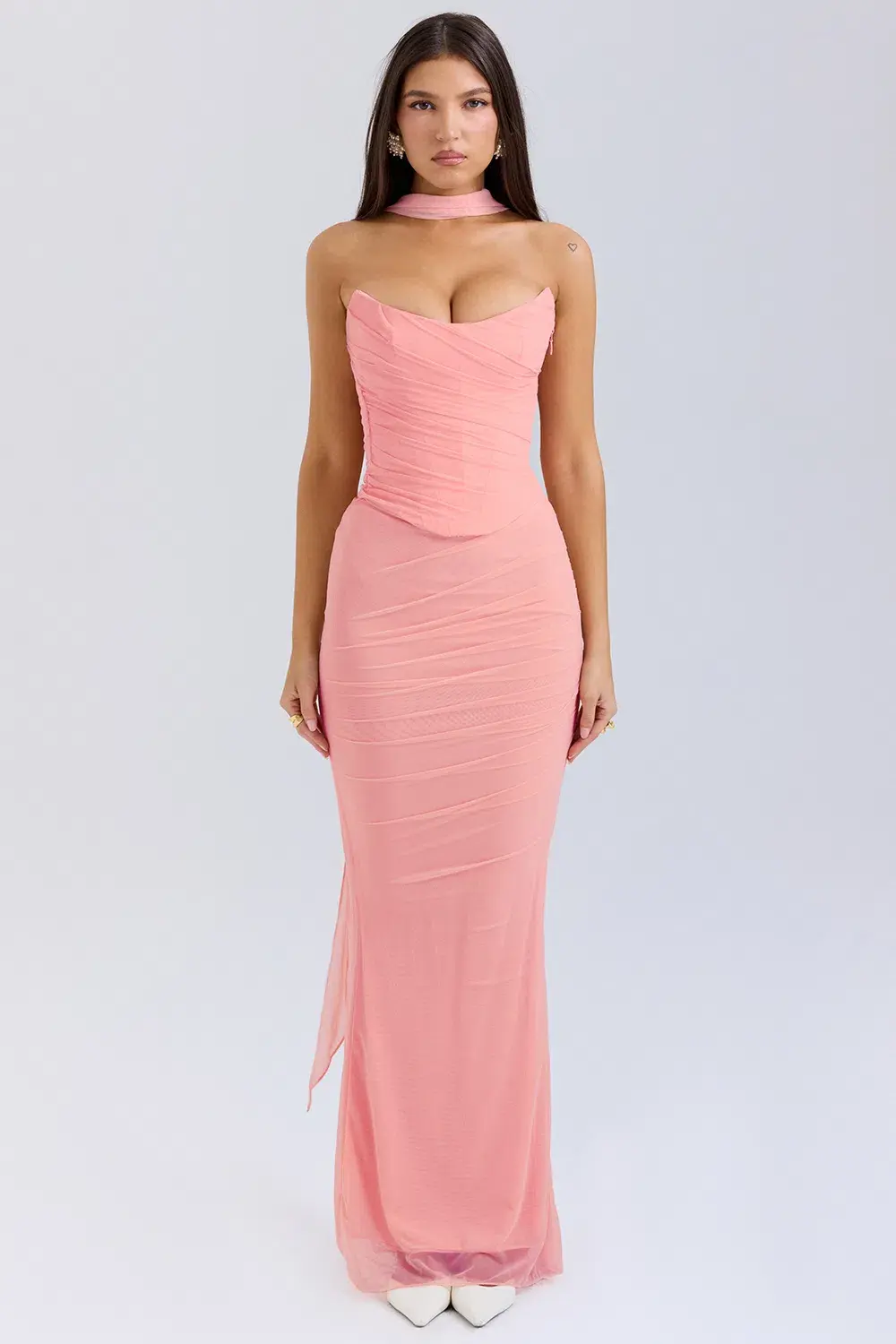 House of CB Hallie Strapless Corset With Neck Scarf and Cassidy Fluted Hem Maxi Skirt Set Peach Size 12 - Image 2