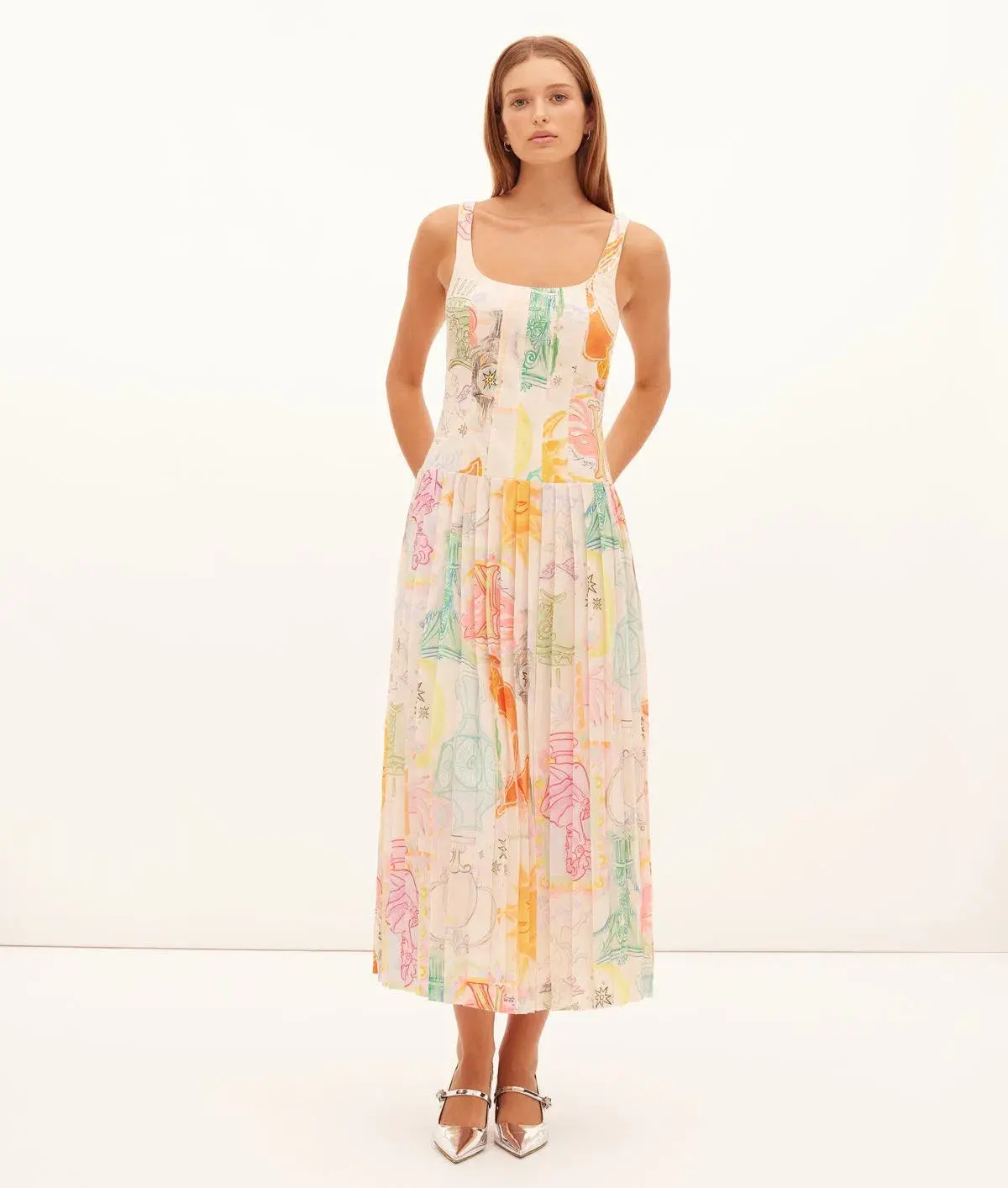 Kate Ford  Ethelinda Pleated Corset Midi Dress Solstice Print Size 4 / AU 14 - Image 1