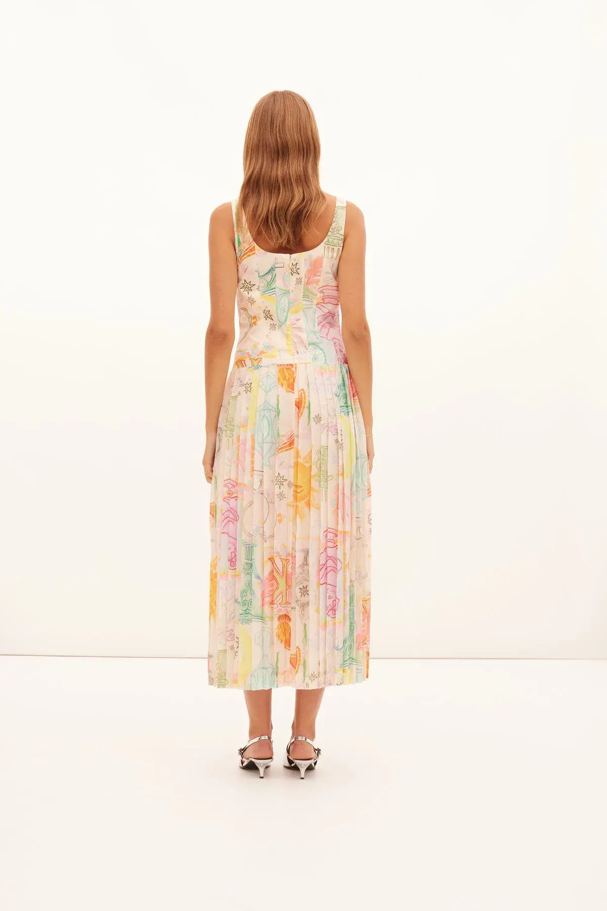 Kate Ford  Ethelinda Pleated Corset Midi Dress Solstice Print Size 4 / AU 14 - Image 3