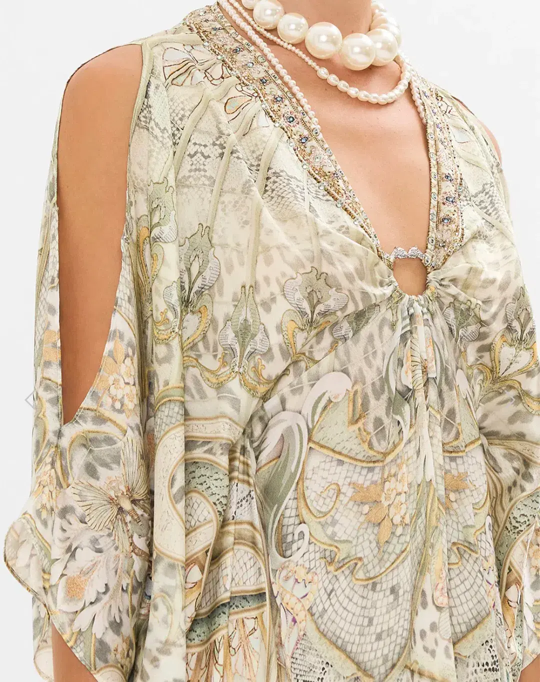 Camilla Ivory Tales Silk Kaftan With Hardware Cream One Size for rent on The Volte - main image